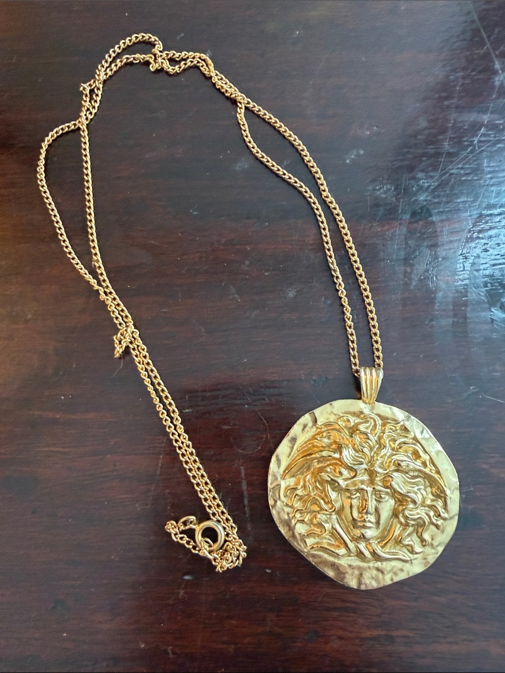 Gold-Tone Medallion Pendant Necklace - 70s Vintage - Medusa